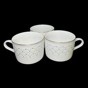 Gibson Golden Basket Flat Coffee Cup White and Gold Set of 3